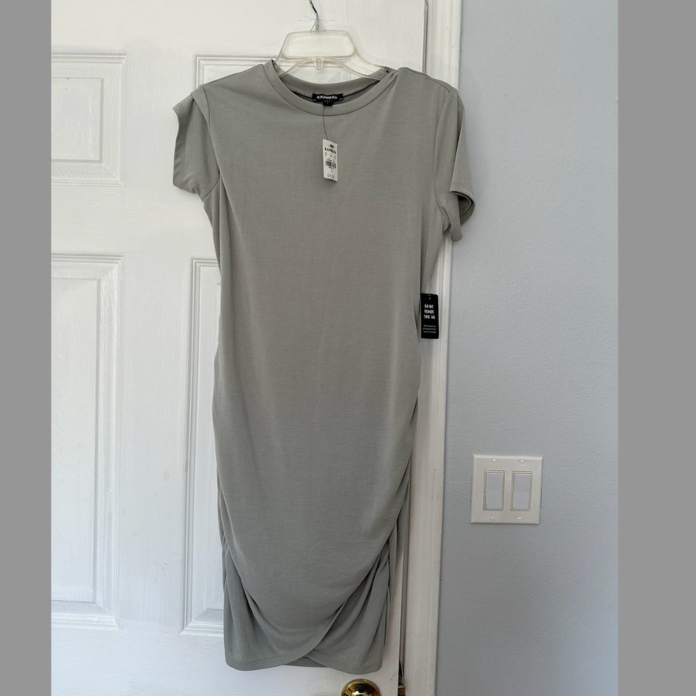 Express Sage Green Ruched Dress
